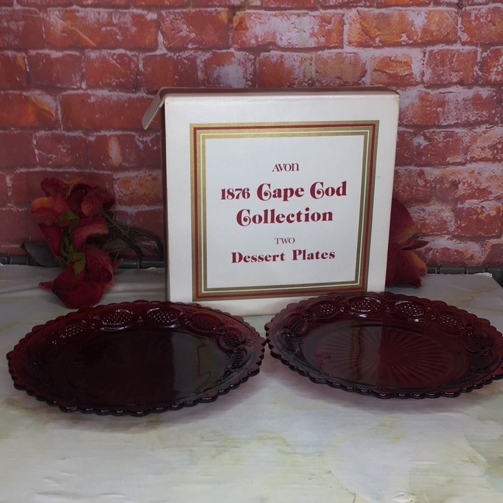 Vintage Avon 1876 Cape Cod Collection Set of Two Ruby Red 6"Dessert Plates
